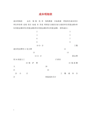 成本明细表 