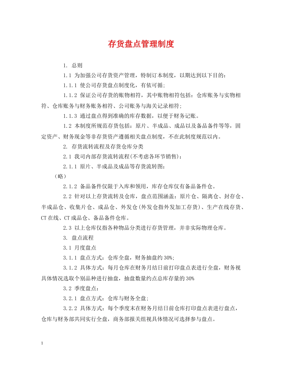 存货盘点管理制度 _第1页