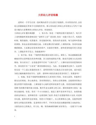 大班幼儿评语锦襄 