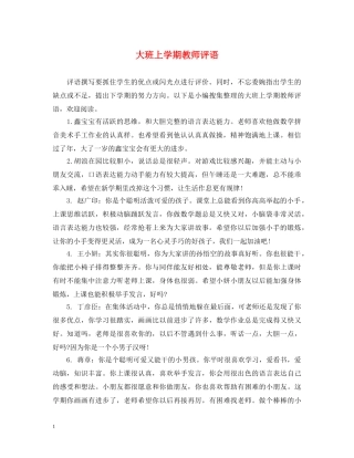 大班上学期教师评语 