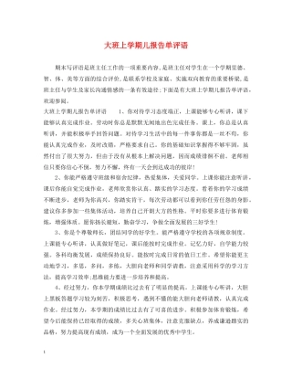 大班上学期儿报告单评语 