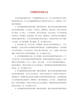 大学辅导员评语大全 