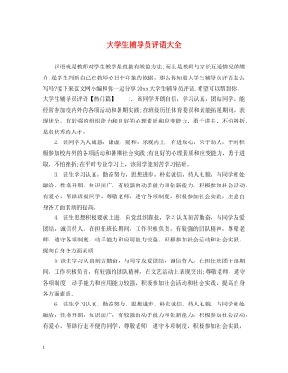 大学生辅导员评语大全 