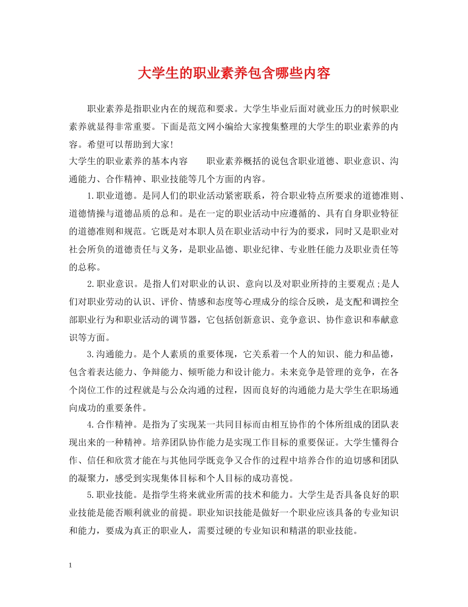大学生的职业素养包含哪些内容 _第1页