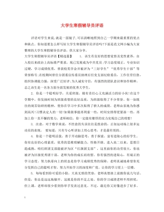 大学生寒假辅导员评语 