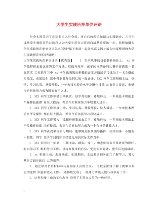 大学生实践所在单位评语 