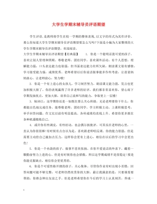 大学生学期末辅导员评语期望 