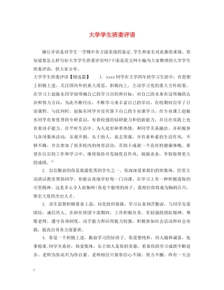 大学学生班委评语 