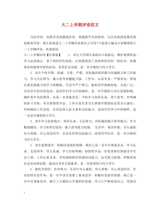 大二上学期评语范文 