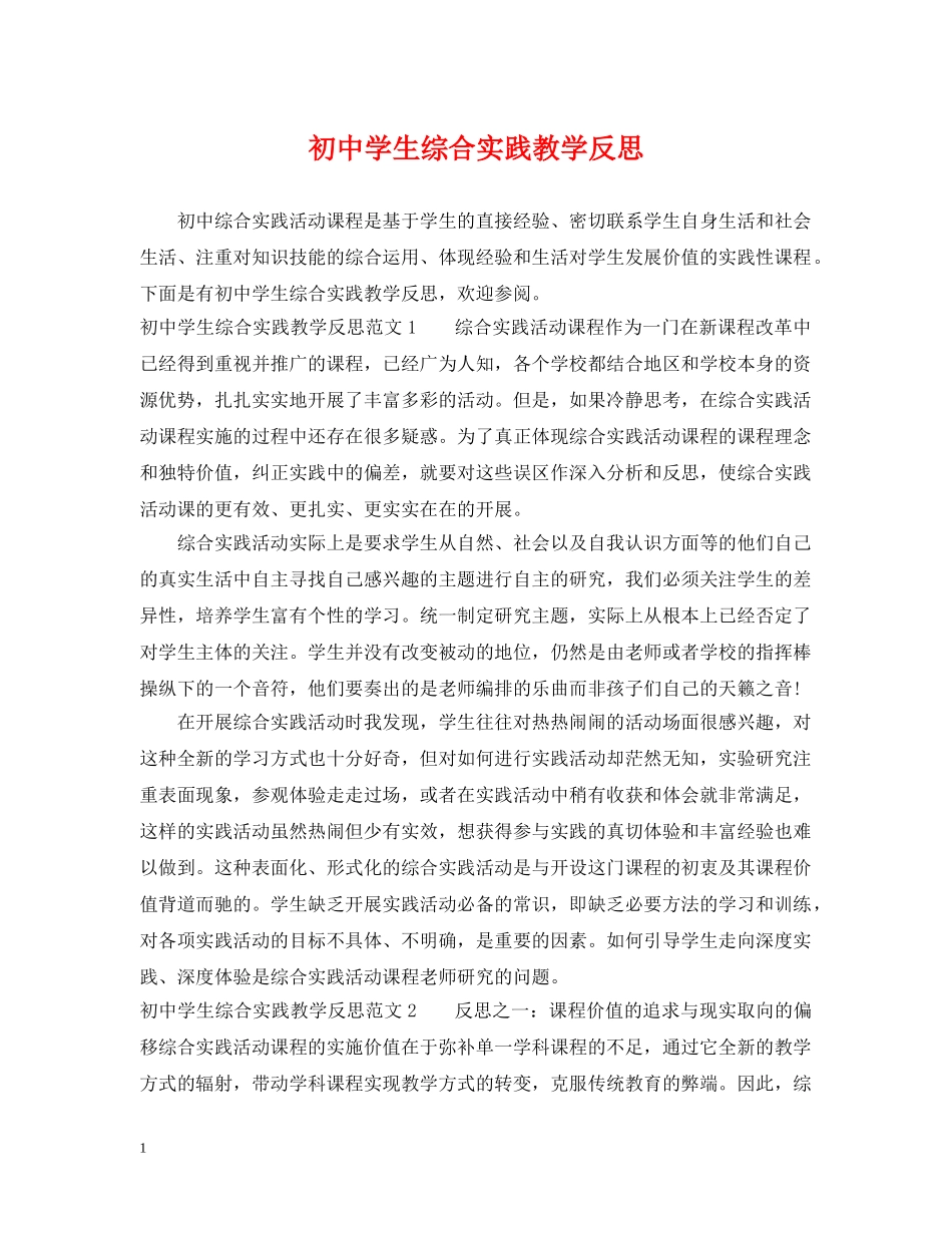 初生综合实践教学反思_第1页