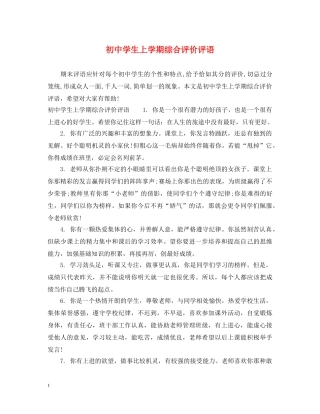 初生上学期综合评价评语