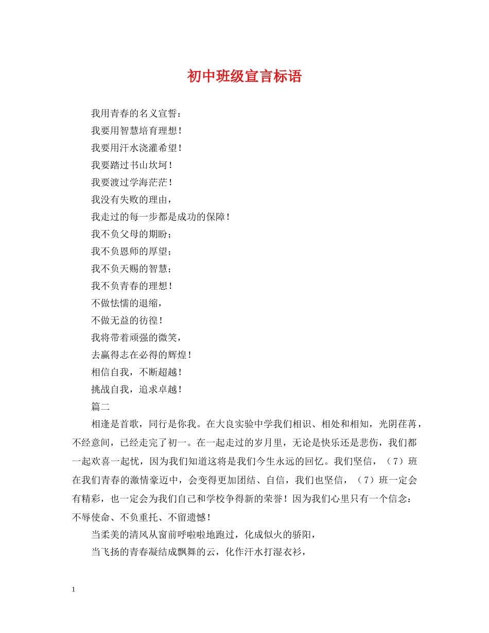 初中班级宣言标语_第1页