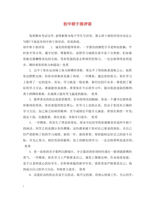 初中班干部评语