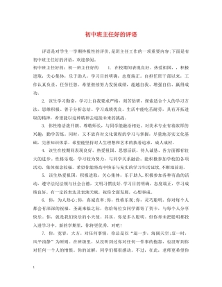初中班主任好的评语