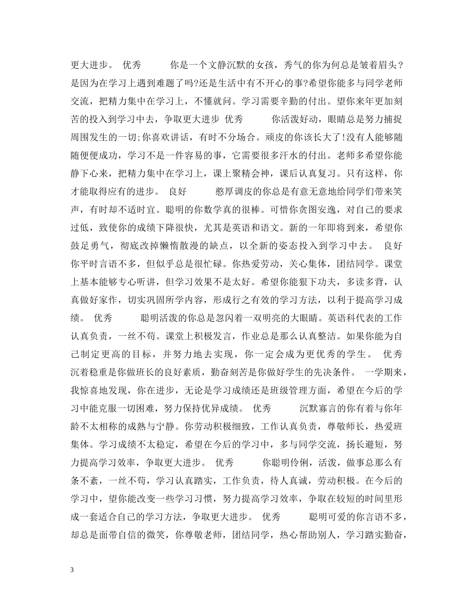 初中期末报告书评语集锦_第3页