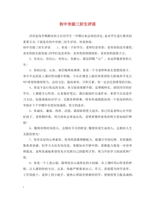 初中市级三好生评语