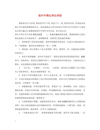 初中中等生学生评语