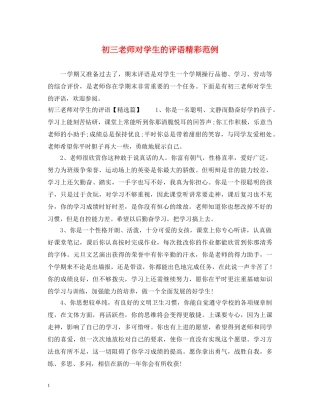 初三老师对学生的评语精彩范例