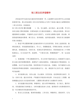 初三班主任评语精华