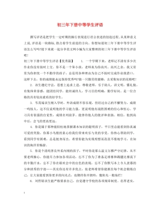 初三年下册中等学生评语