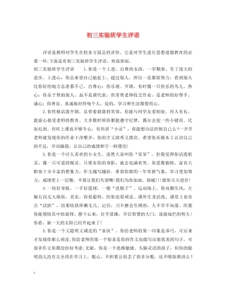 初三实验班学生评语