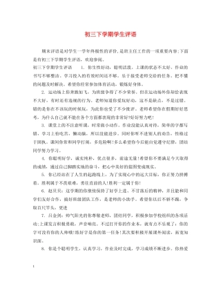 初三下学期学生评语