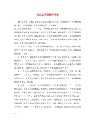 初三上学期教师评语
