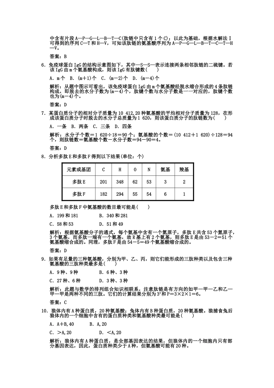 创新设计2011高考生物一轮复习专项集训2 蛋白质的相关计算_第2页