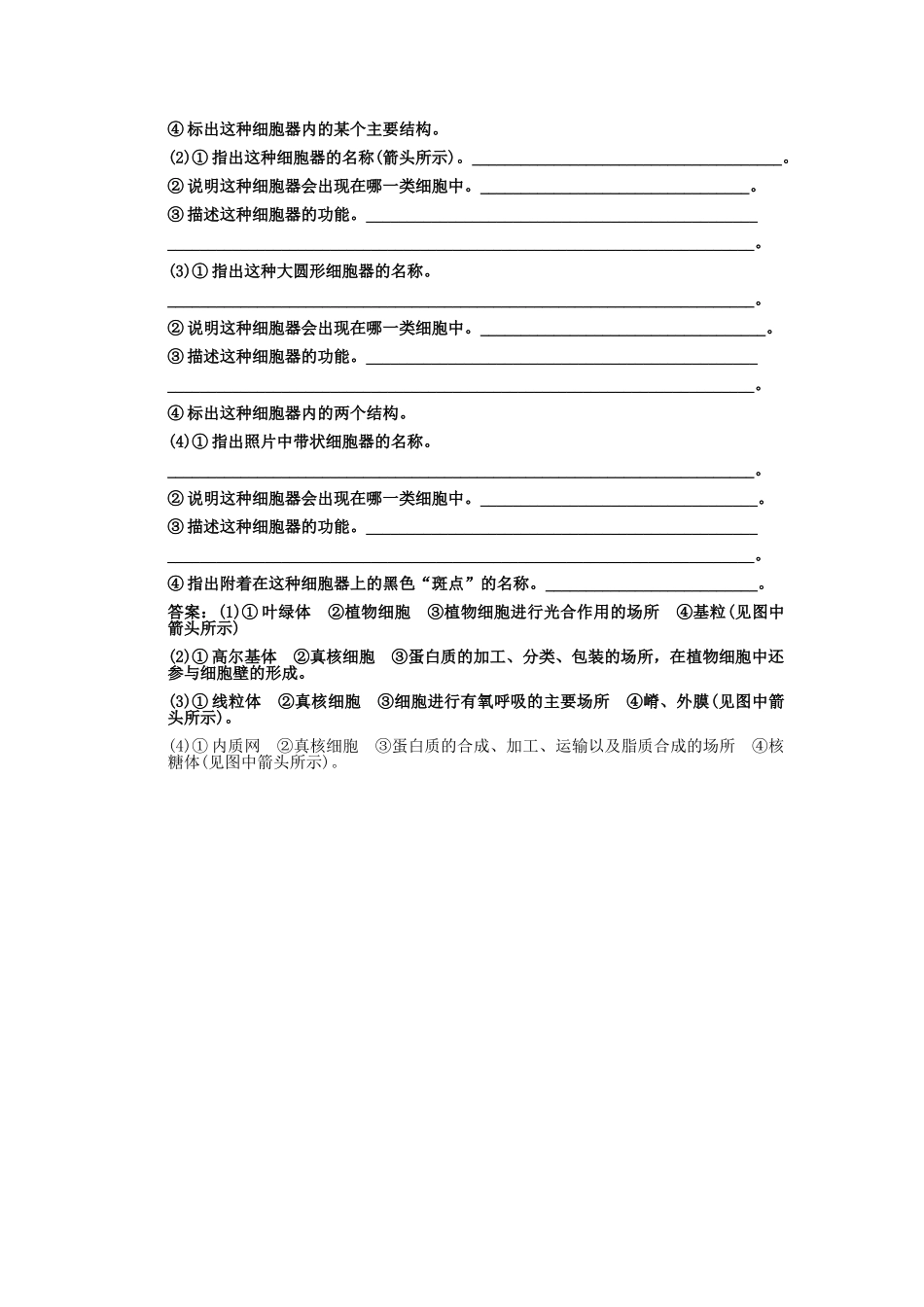 创新设计2011高考生物一轮复习专项集训3 细胞的结构图像识别1_第2页