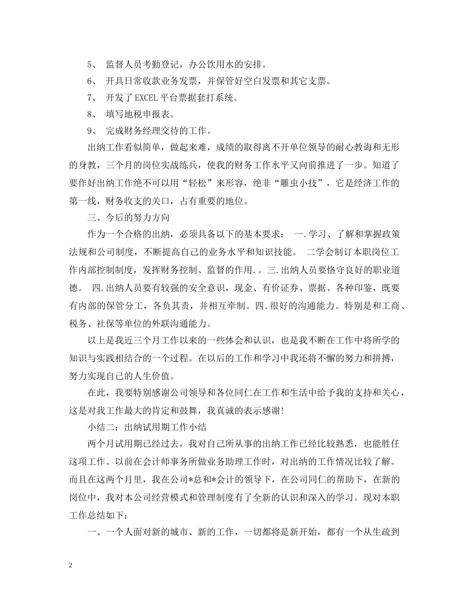 出纳试用期工作小结_第2页