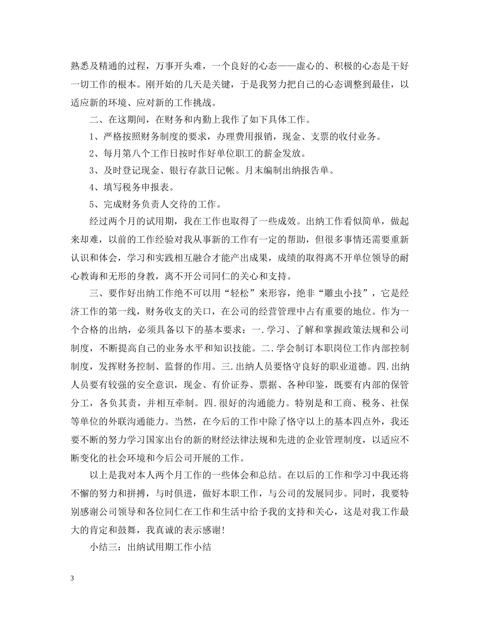 出纳试用期工作小结_第3页