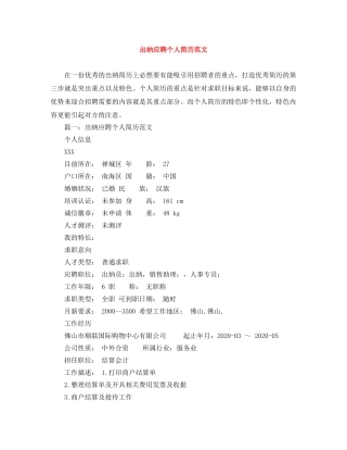 出纳应聘个人简历范文