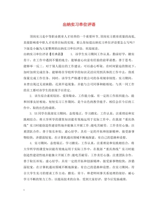 出纳实习单位评语