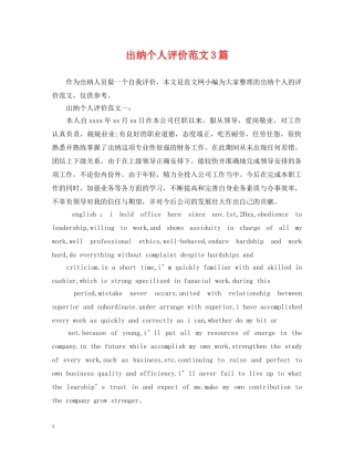 出纳个人评价范文3篇