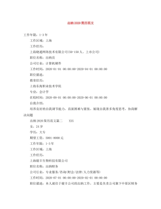 出纳2024简历范文
