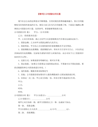 【精华】公司借款合同五篇