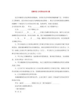 【精华】公司劳动合同3篇
