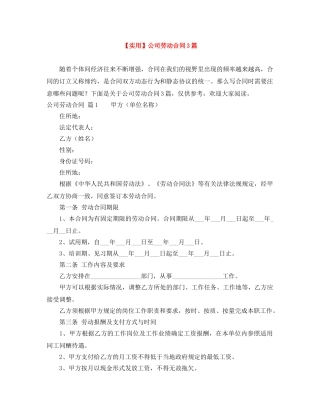 【实用】公司劳动合同3篇