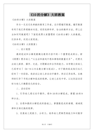 《10的分解》大班教案