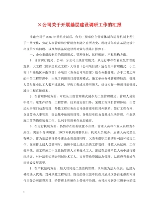 ×公司关于开展基层建设调研工作的汇报