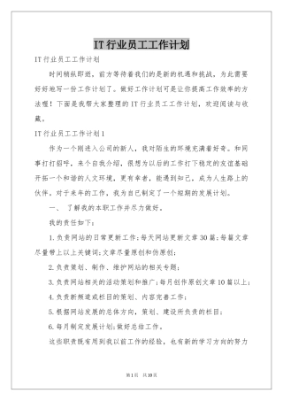 IT行业员工工作参考计划