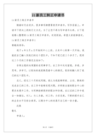 it新员工转正申请书