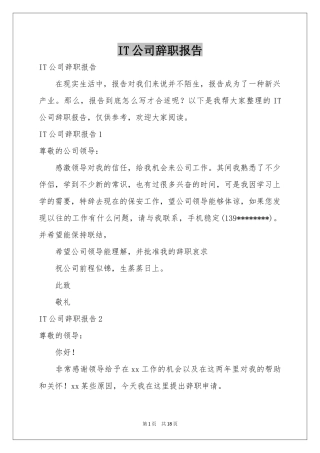IT公司辞职报告