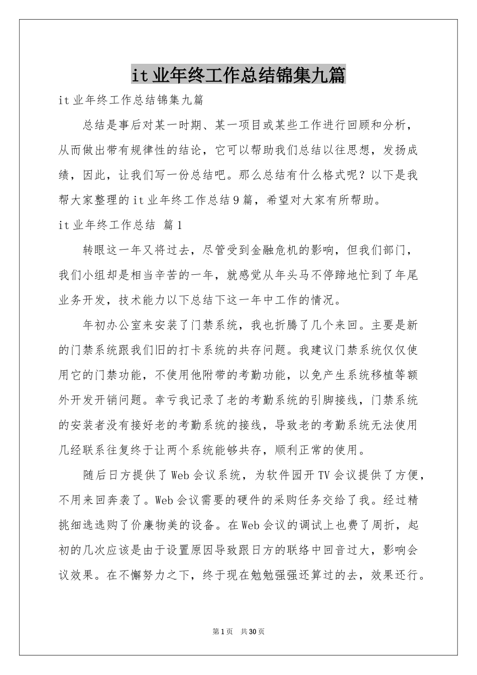 it业年终工作参考总结锦集九篇_第1页