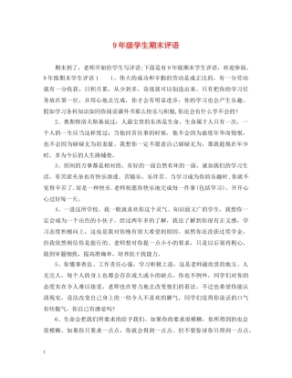 9年级学生期末评语