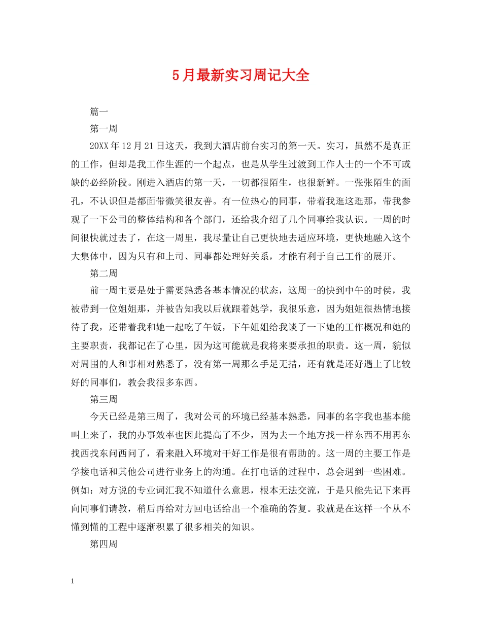 5月最新实习周记大全_第1页