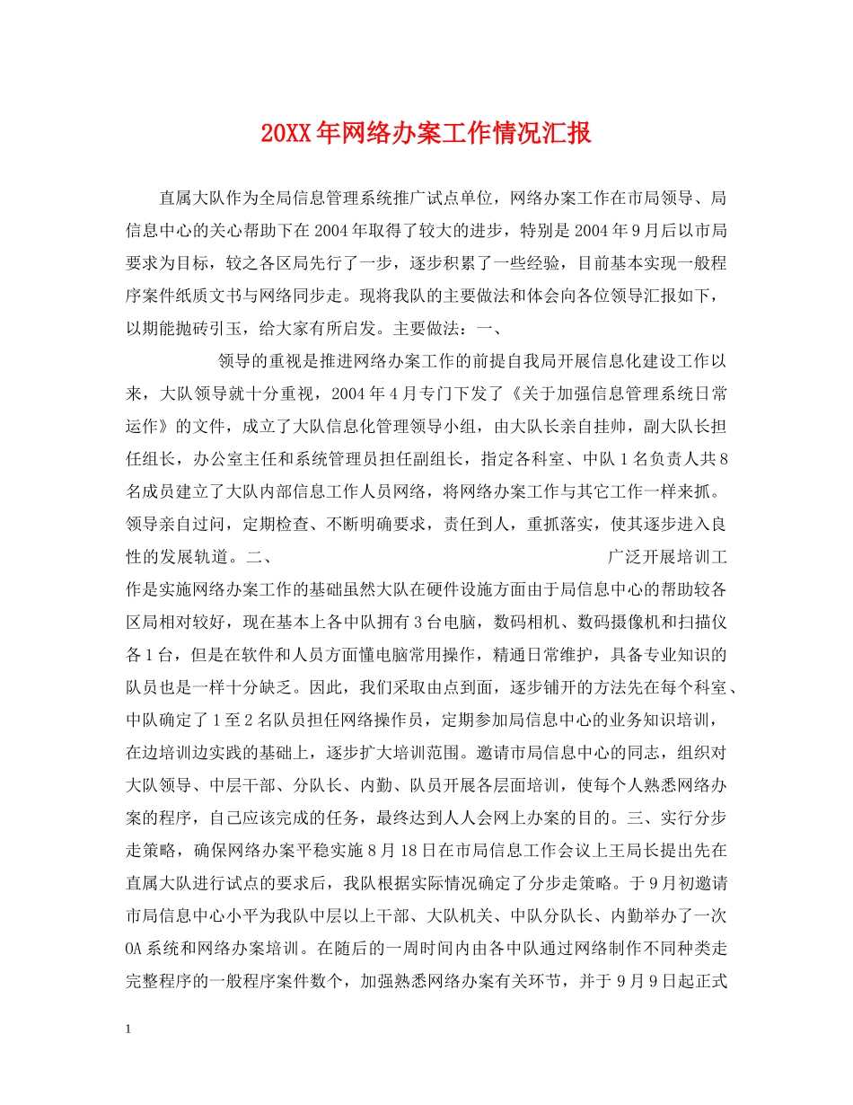 20XX年网络办案工作情况汇报_第1页