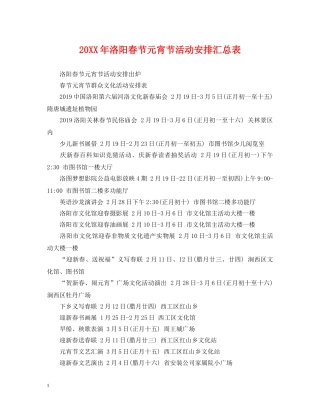 20XX年洛阳春节元宵节活动安排汇总表