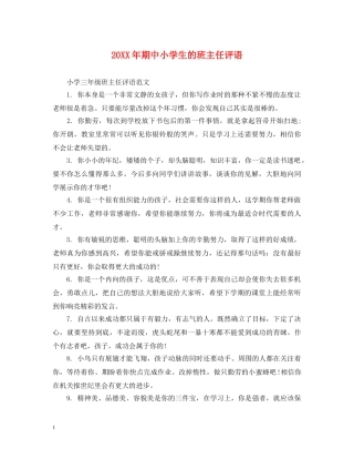 20XX年期中小学生的班主任评语