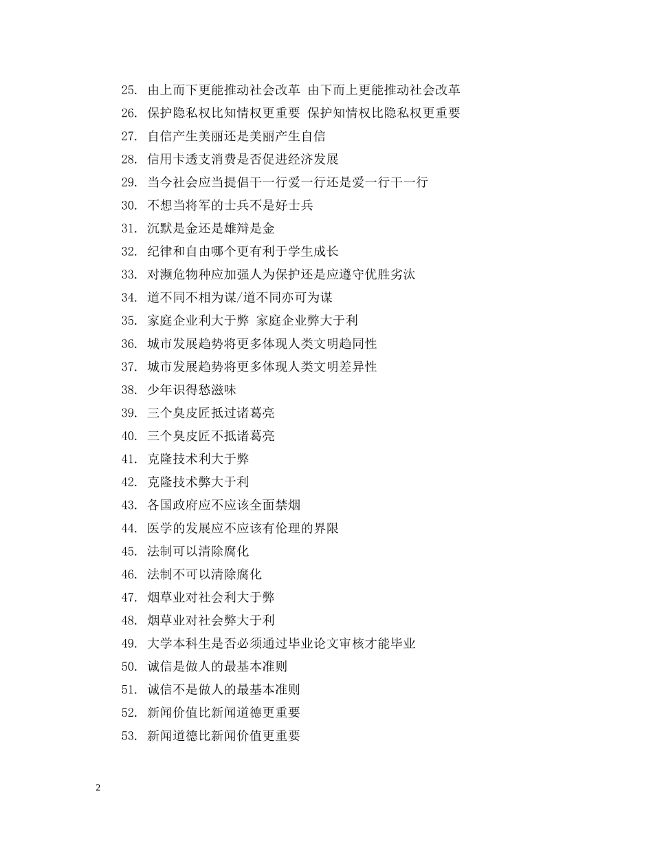 20XX年有关诚信辩论赛辩题_第2页